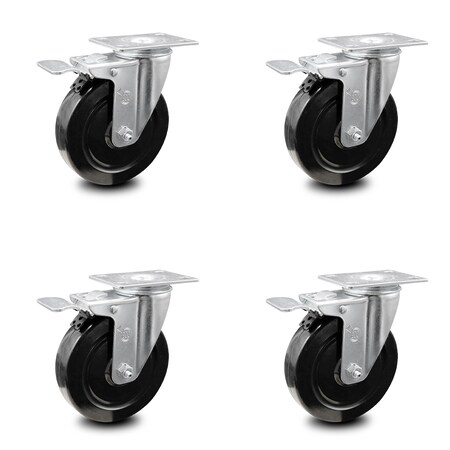 Service Caster 5 Inch Hard Rubber Wheel Swivel Top Plate Caster Set with Total Lock Brake SCC SCC-TTL20S514-HRS-4